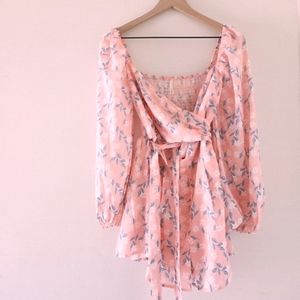 Floral Balloon Sleeve Wrap Romper